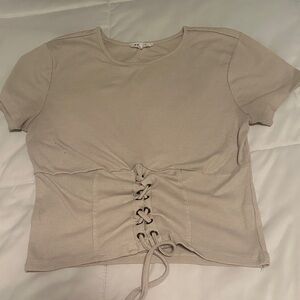 Lily Star Lace-Up Beige Short Sleeve Top